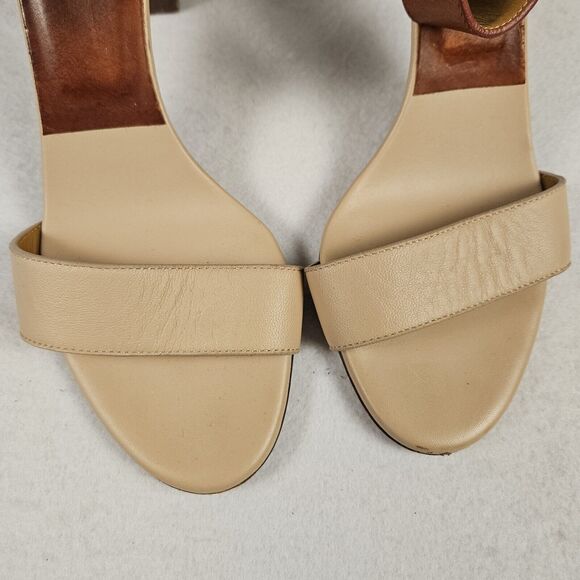 Chloe Gala Two Tone Open Toe Ankle Strap Sandal SZ 37.5 Brown Nude Designer 7.5 - Picture 5 of 16